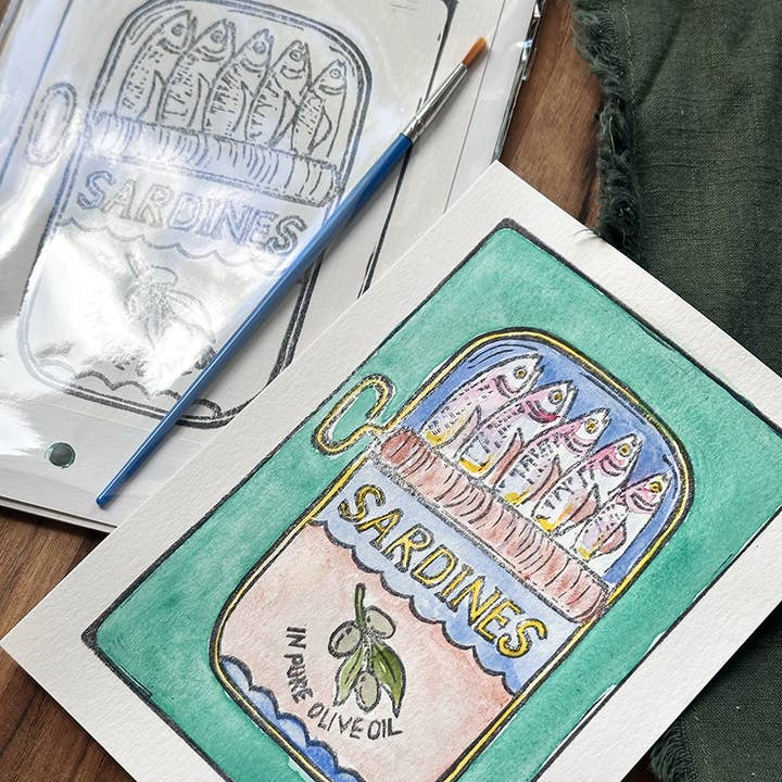 Ashes & Arbor - Wholesale DIY Craft Kit - 5X7 DIY Sardine Watercolor Art Card Kit1