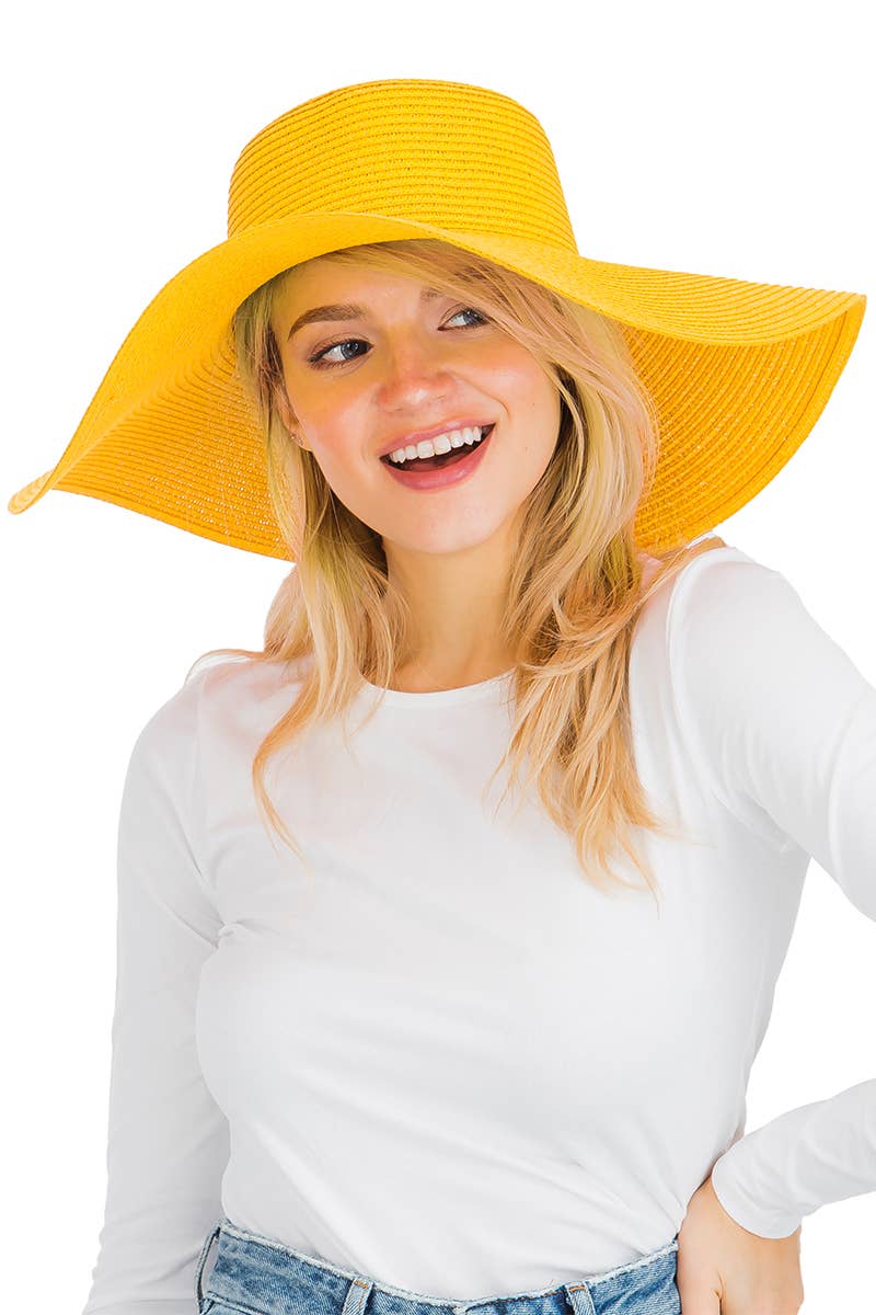 Cap Zone - Venta al por mayor Sombrero de paja - Mujer - Sombrero de sol de paja con tejido apretado, color sólido y ala ancha flexible24