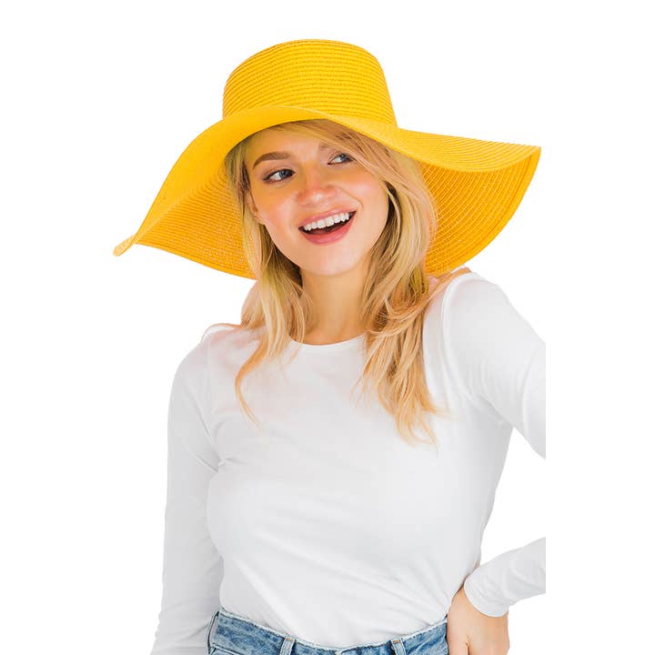 Cap Zone - Venta al por mayor Sombrero de paja - Mujer - Sombrero de sol de paja con tejido apretado, color sólido y ala ancha flexible24
