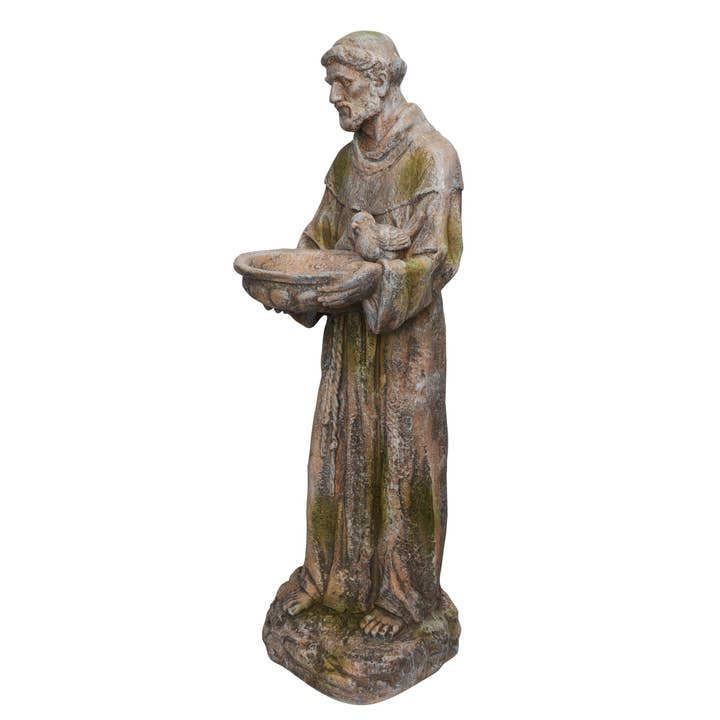 Alpine Corporation - Wholesale Bird Feeder - Old World St. Francis Statue w/ Bird Feeder - Mossy Finish