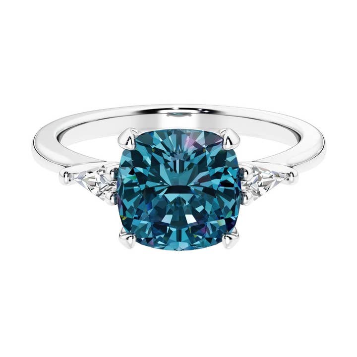 14k Gold 3Ct Cushion Alexandrite & Diamond 3-Stone Ring for wholesale by DV Custom Jewelry USA