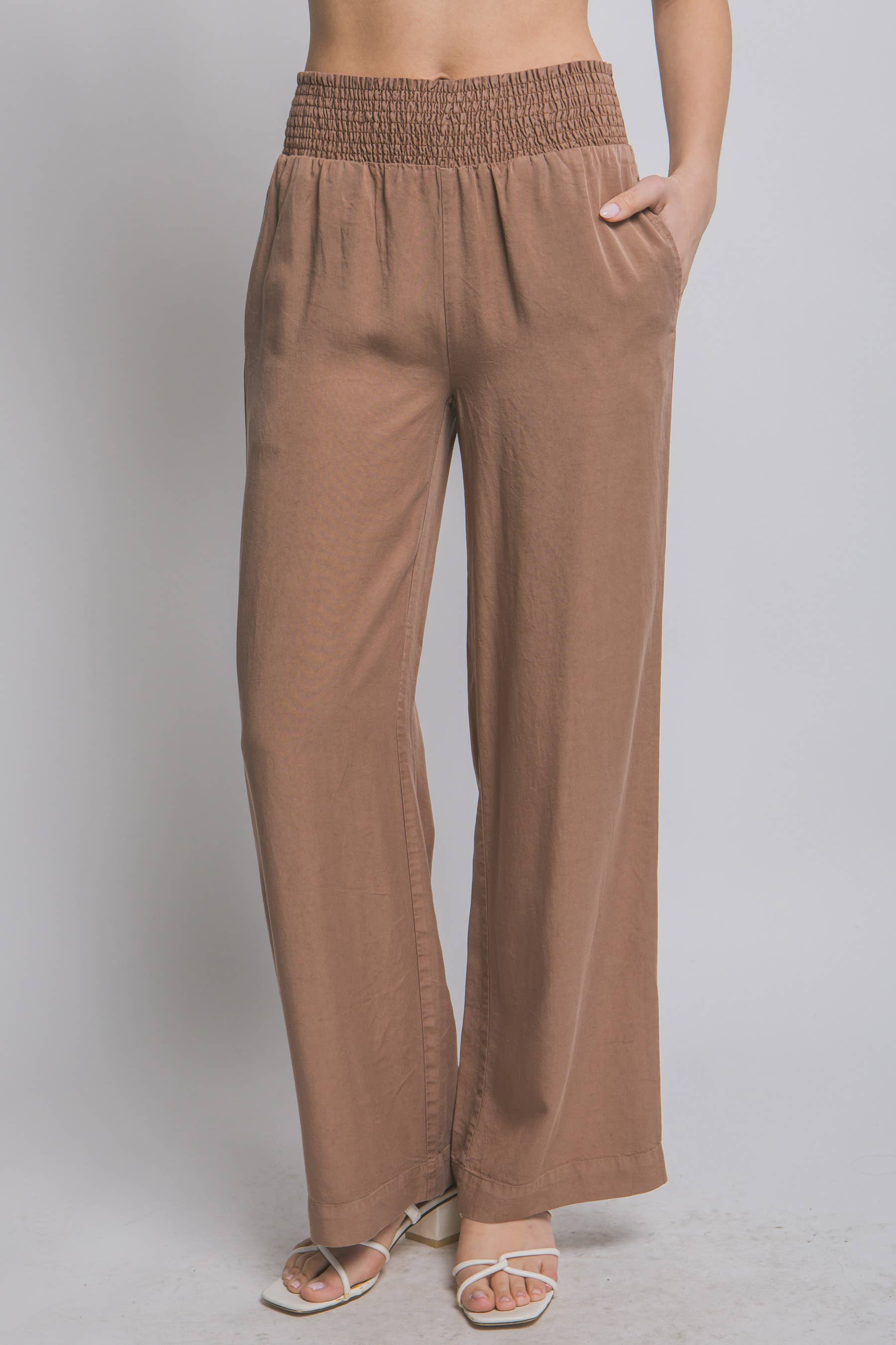 42POPS - Wholesale Pants - Women's - ', High Waisted Smocked Waist Casual Pants W/ Side Pockets3