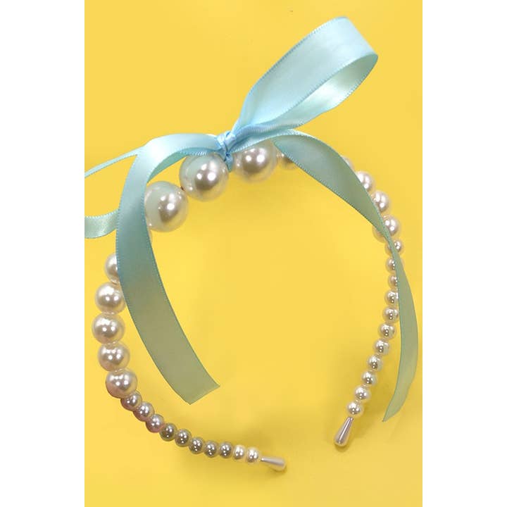 JOSSLYN by wall to wall - Wholesale Fashion Headband - Women's - CHIC PEARL RIBBON BOW HAIR BAND | 40HB150