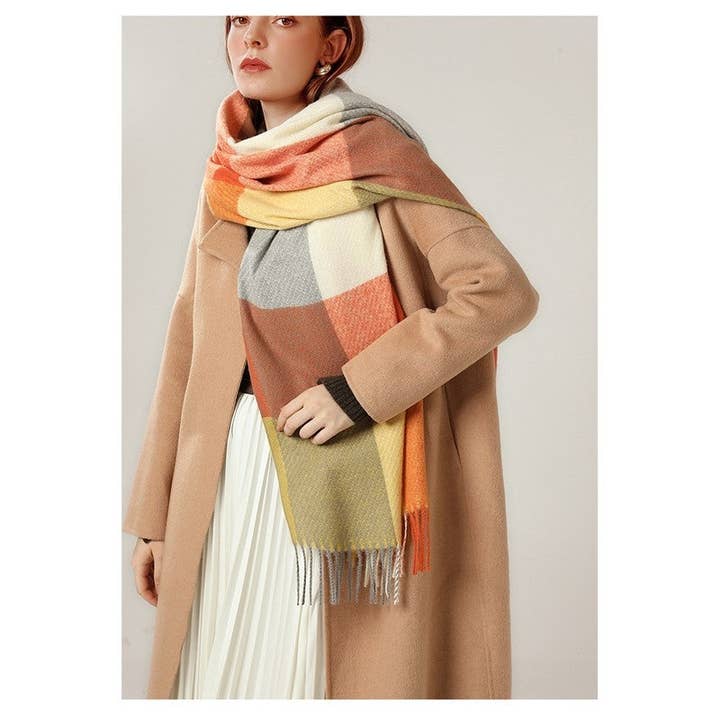 ShieldChic - Wholesale Scarf - Women's - British Style Imitated Cashmere Plaid Tassled Shawl Scarf5
