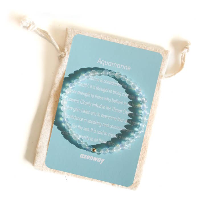 Azenway - Wholesale Beaded Bracelet - Aquamarine Charged Healing Crystal Bracelet - Natural 4mm Semi-Precious Gemstones with Hypoallergenic 14k Gold Filled Bead