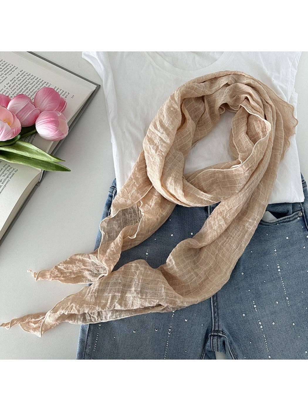 Funkyrel® Atzbranding Limited - Wholesale Scarf - Women's - Scarvii - Vintage Solid Color Women's Crinkled Scarf10