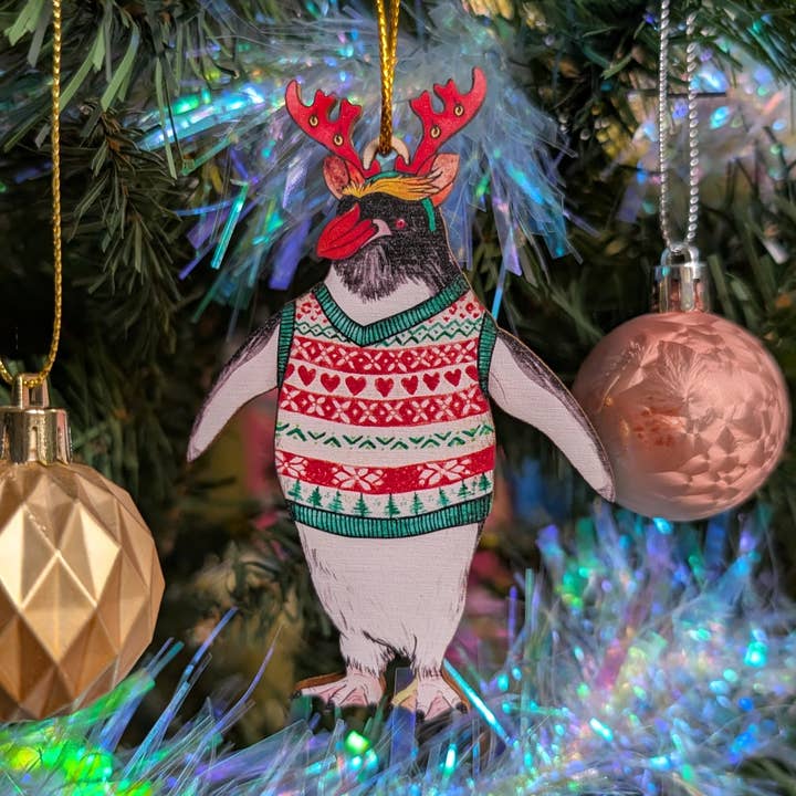 Penguin Christmas Decoration - Wooden Ornament for wholesale by Drawn to Nature