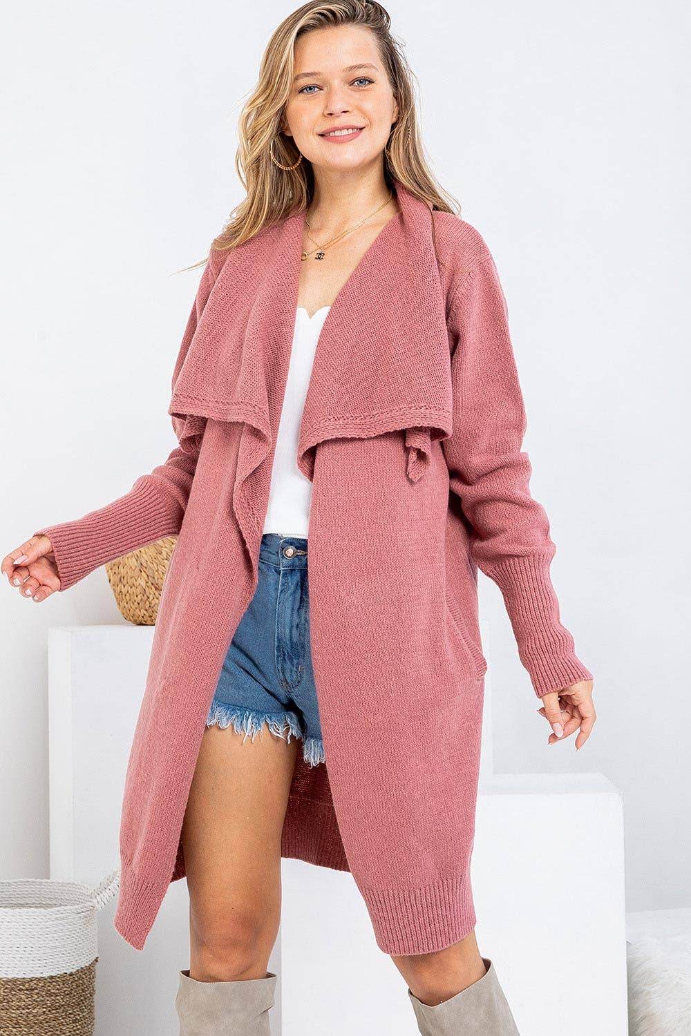 Sweet Lovely by Jen – Engroshandel Cardigan - Dame – BLØD STRIKTRØJE MED ÅBEN FRONT LANG CARDIGAN47