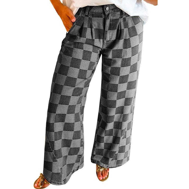 FurDecoration - Wholesale Jeans - Women's - Stylish Checkerboard Print Jeans3