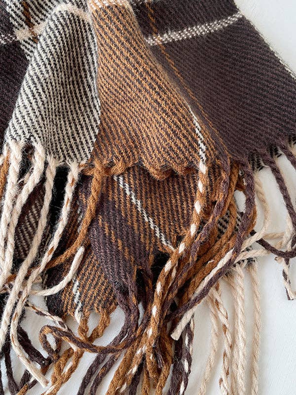 VividLux - Vendita all'ingrosso Sciarpa - Donna - Scialle&Sciarpa a Quadri a Righe con Nappe a Contrasto di Colore2