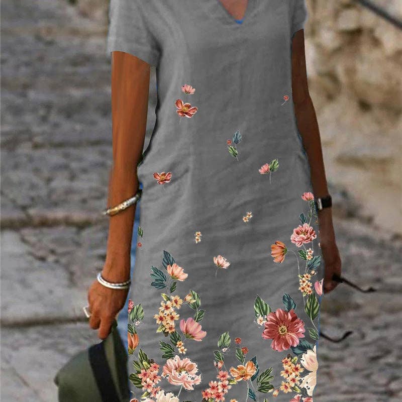 SALINA TRADING INC - Wholesale Dress - Women's - Women Casual Floral Printed Short-Sleeved V-Neck Dress5