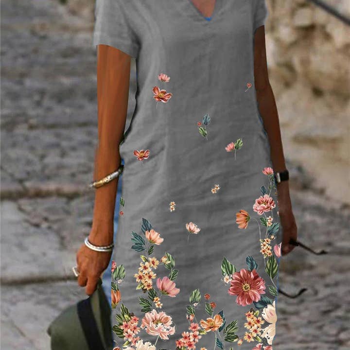 SALINA TRADING INC - Wholesale Dress - Women's - Women Casual Floral Printed Short-Sleeved V-Neck Dress5