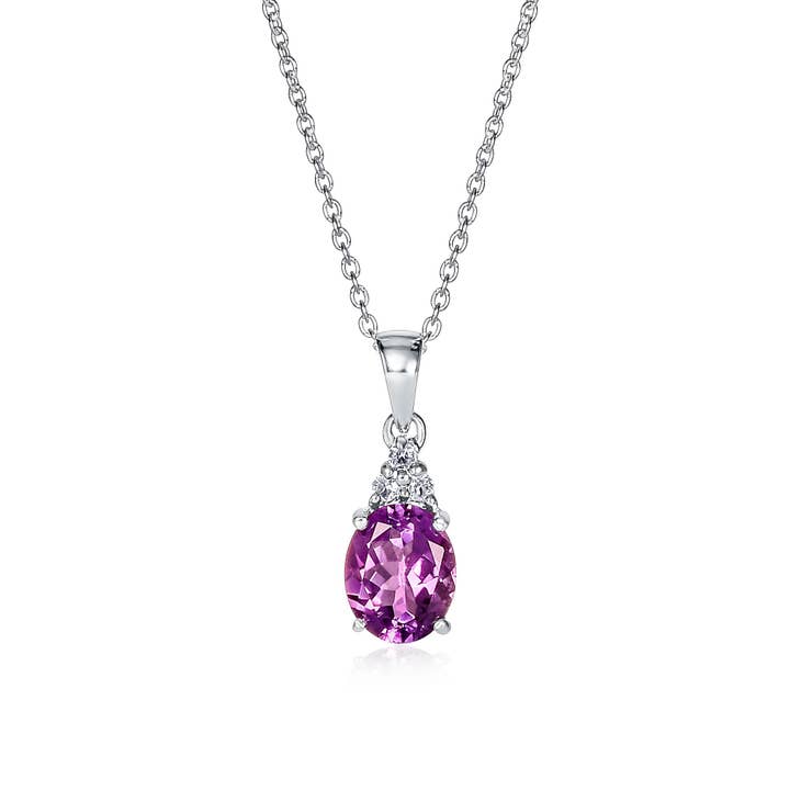 925 Sterling Silver Oval Shaped Amethyst Pendant Necklace for wholesale by Namana