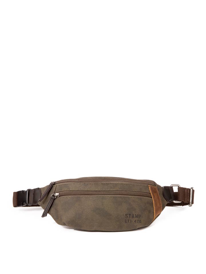Sac ceinture pour homme Stamp en toile kaki pour la vente par Stamp