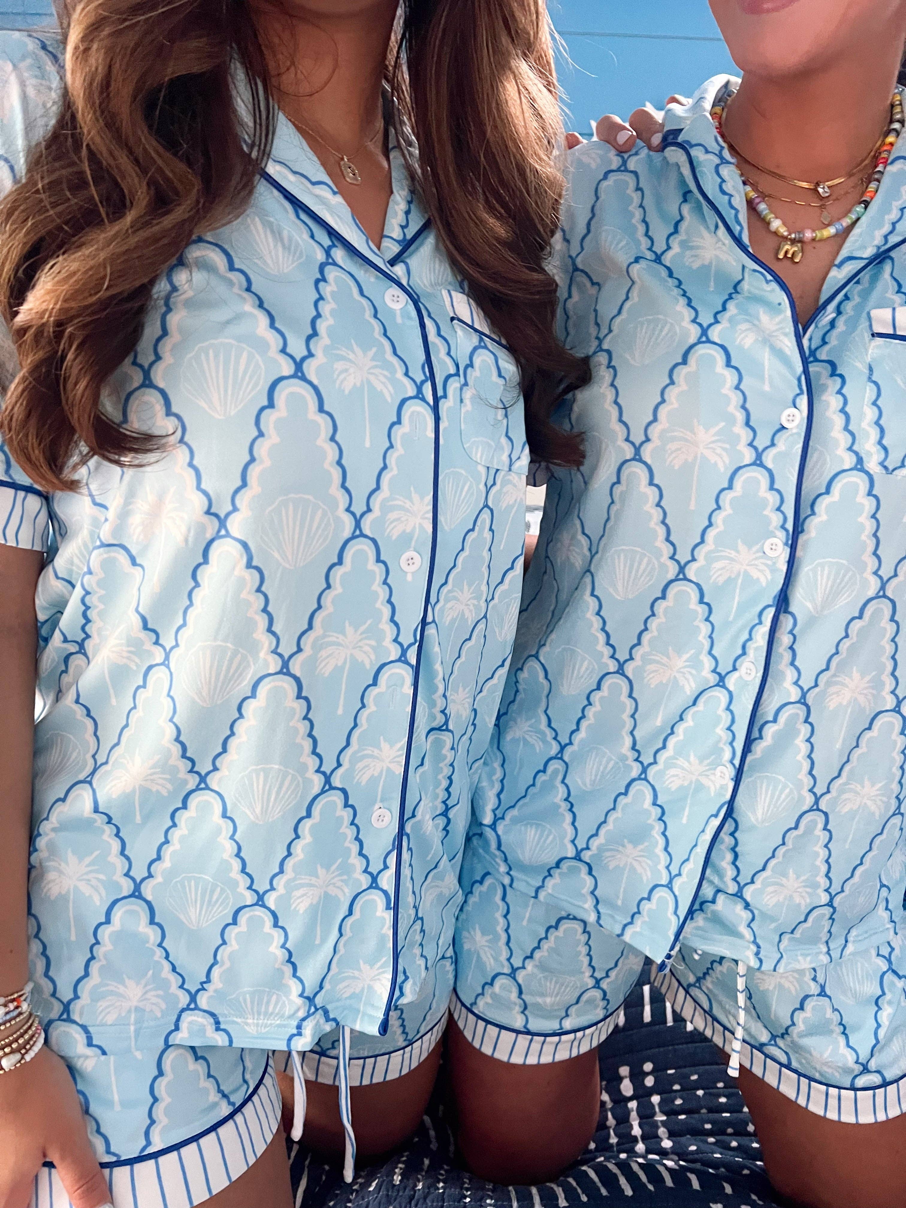 KENZKUSTOMZ - Wholesale Sleepwear Set - Women's - Blue Palms - Short Sleeve Pajama Set6