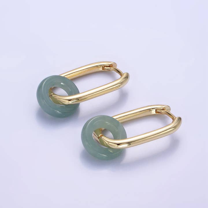 Aim Eternal - Wholesale Hoop Earrings - 14K Gold Filled Jade Donut 20mm Oblong Hoop Earrings | AE515