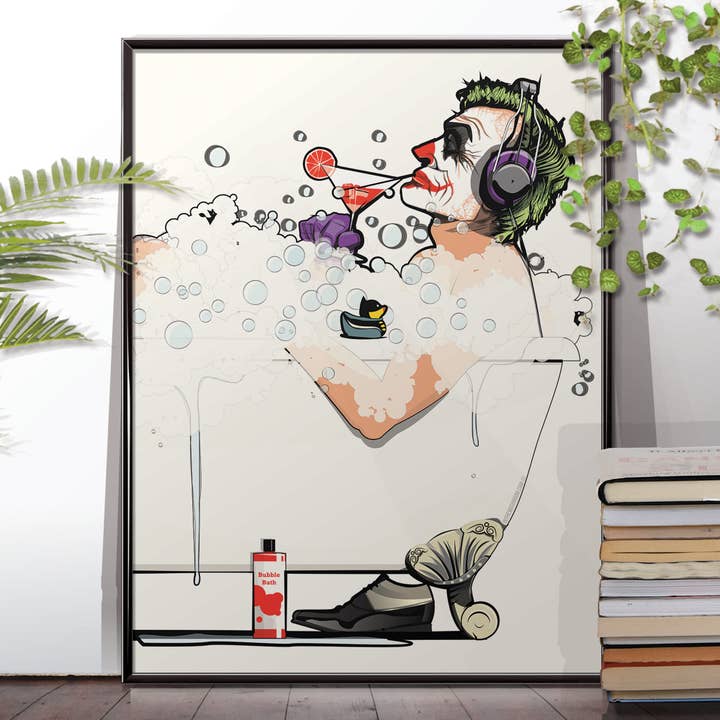 Impresión de Joker in the Bath, póster artístico de supervillano. para venta al por mayor de In The Washroom
