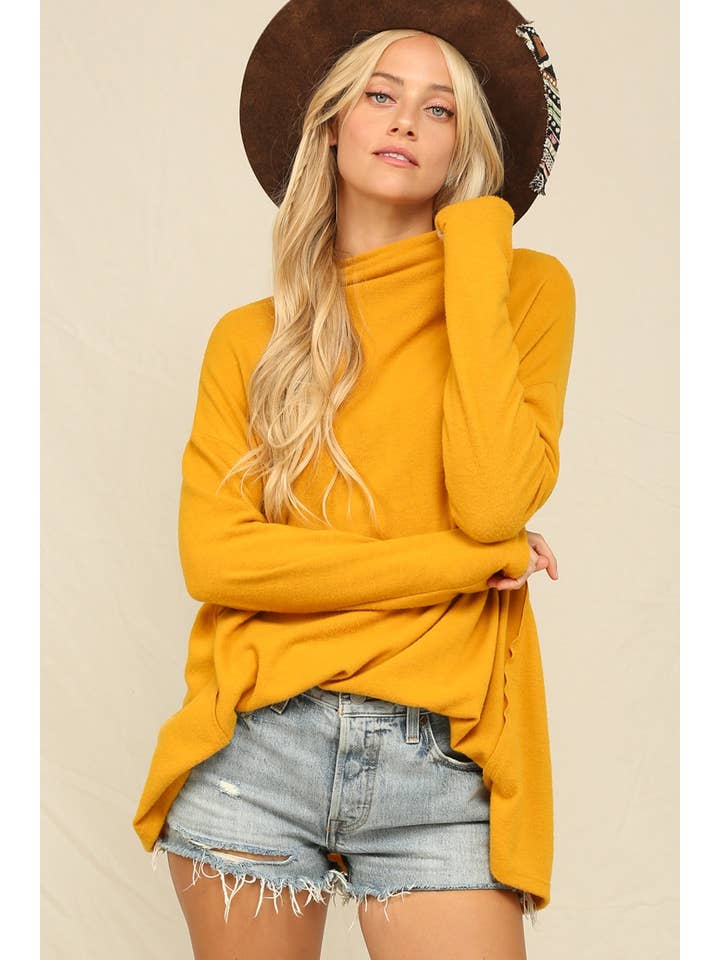 Mustard Cashmere Mock Neck Tunic Long Sleeve Top for wholesale on Faire