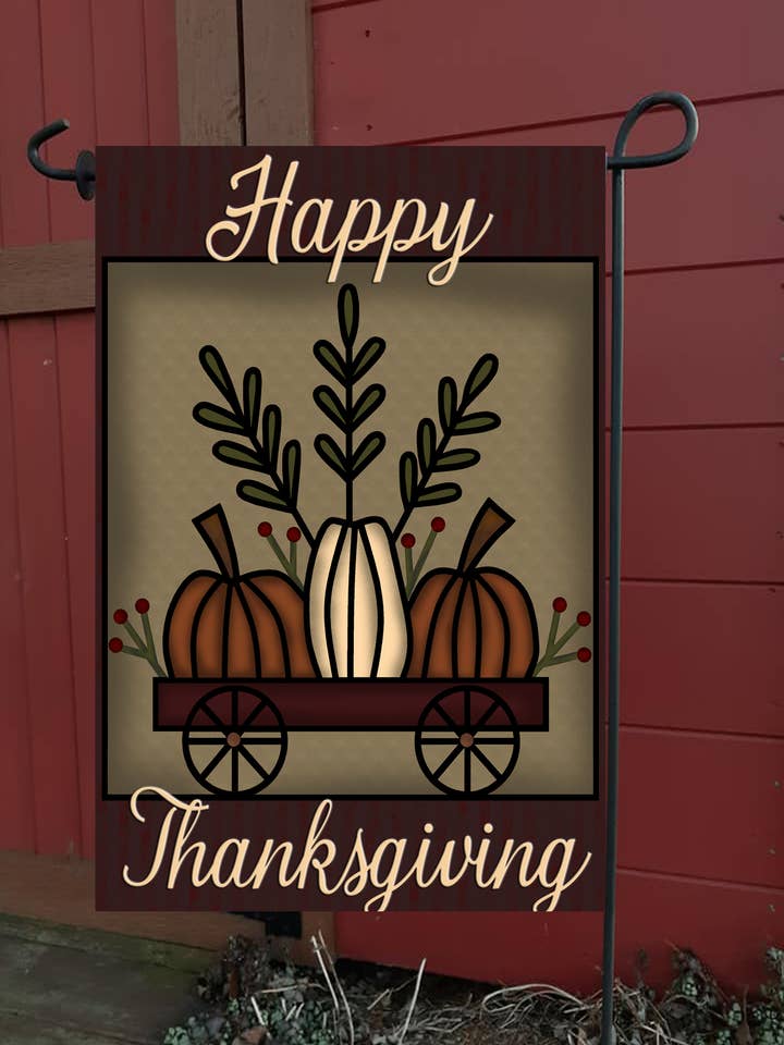 Glad tacksägelsevagn trädgårdsflagga för wholesale av Happy Cow Lawn Decor