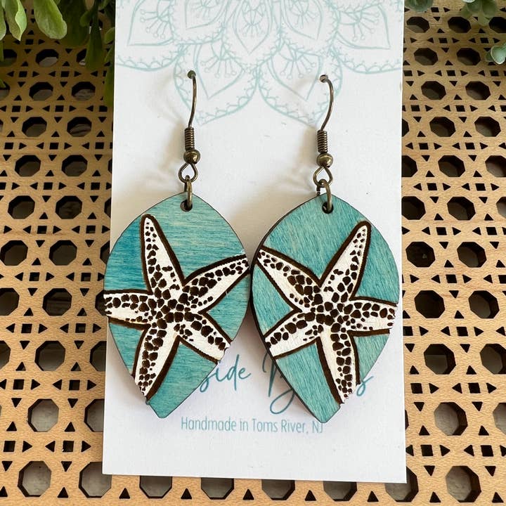 starfish light blue hand painted lightweight wood for wholesale by Seasideblooms