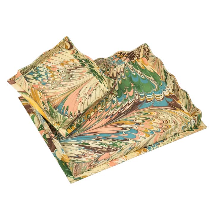 Scalloped Hand-Marbled Tray Flatiron Feathers PRE-ORDER for wholesale by Domenica Marland
