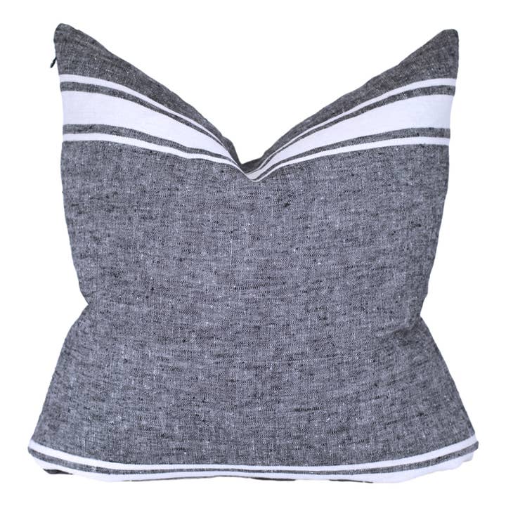 Housse de coussin en lin - Taie d'oreiller - Noir avec étoile blanche basique - 22 x 22 pour la vente par LinenCasa