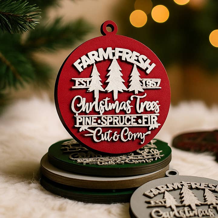 Farm Fresh Christmas Tree Decor & Holiday Ornament Wooden for wholesale by Gia Roma