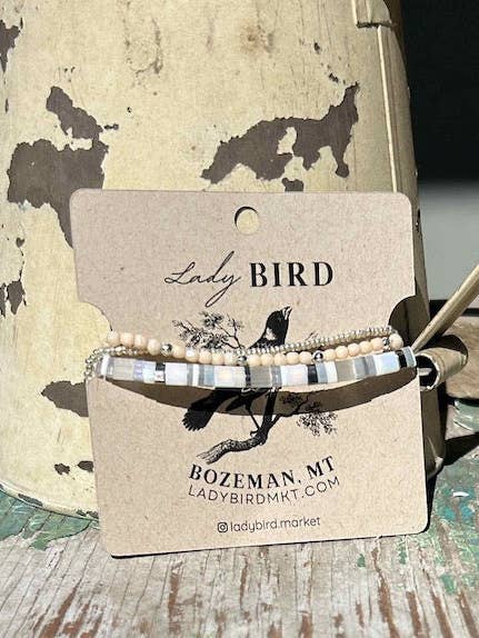 Whites Mix Tila Bead Stacked Wrap Bracelet Set for wholesale by Lady Bird Market