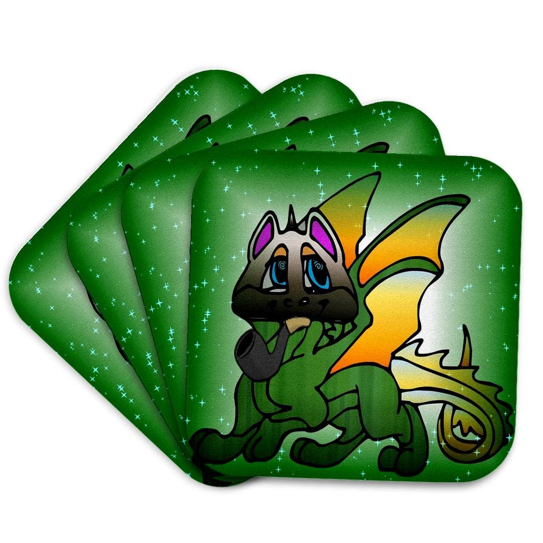 3dRose - Wholesale Coasters - 3dRose, Image of Cartoon Beautiful Chinese Dragon Smoking A Pipe, Coaster7