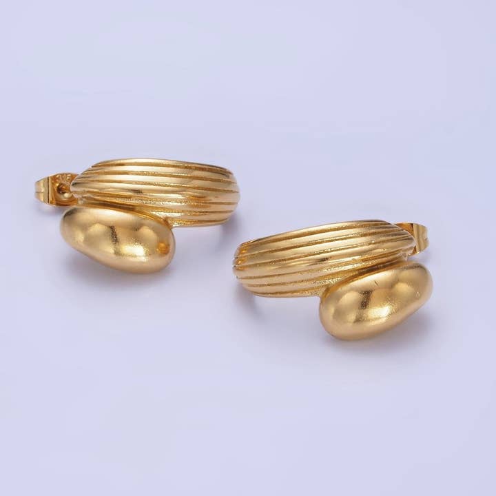 Aim Eternal - Vendita all'ingrosso Orecchini a cerchio - Orecchini a forma di C in acciaio inossidabile 24mm con doppia linea fusa in oro e argento | P028 P029