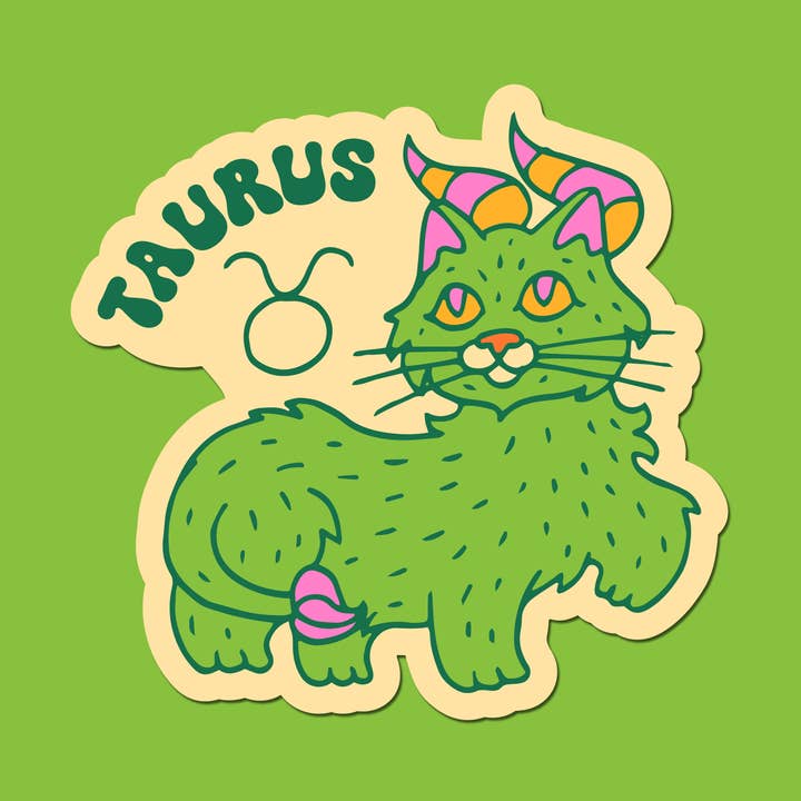Zodiac Taurus Astrology Cat Sticker for wholesale by Claire Morales