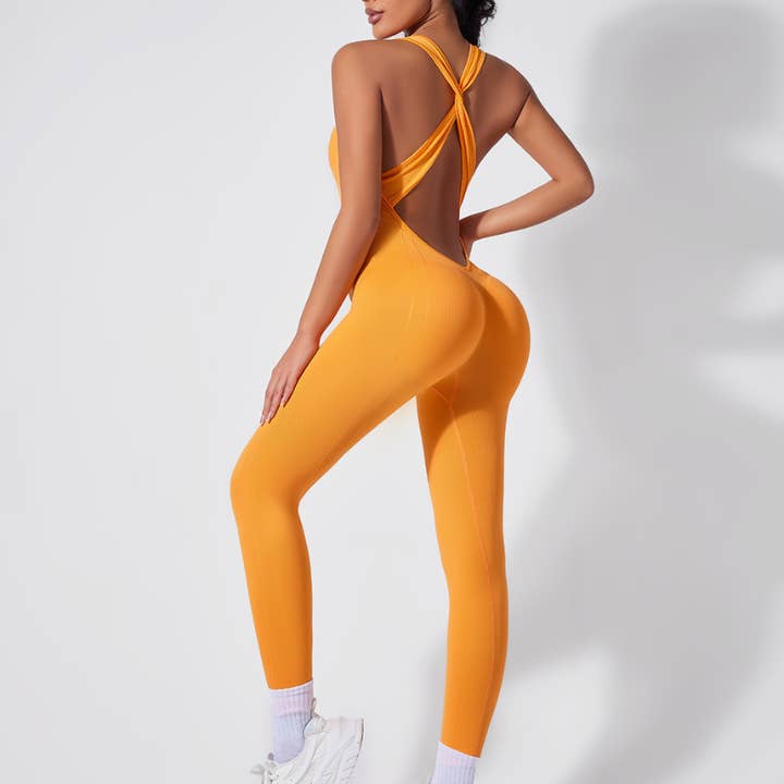WONDERXFANS - Wholesale Unitard - Women's - Yoga Bodycon V-neck Sports Jumpsuit6