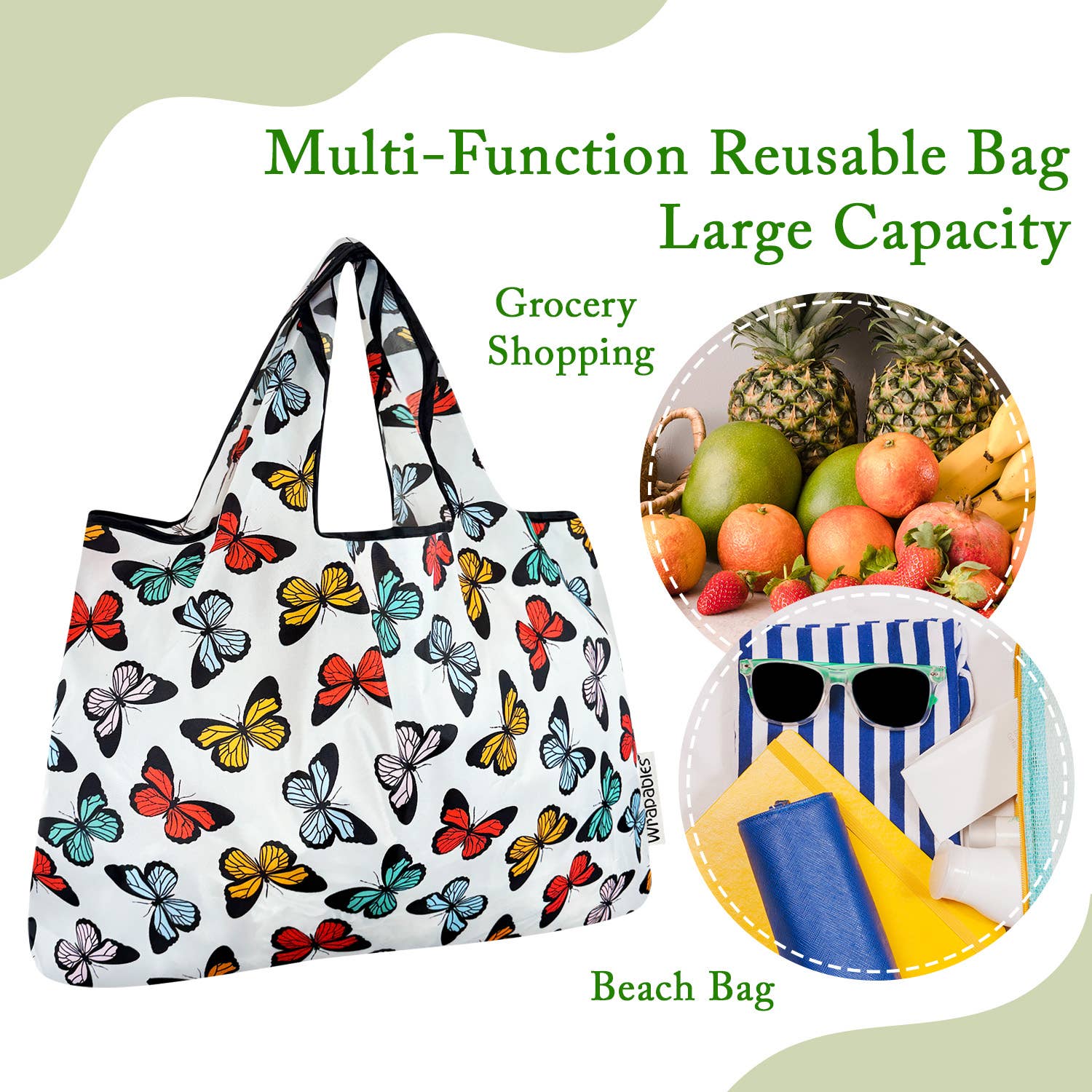 Wrapables.com - Vente Sacs de course/à provisions - Sac de courses réutilisable en nylon grand format Wrapables14