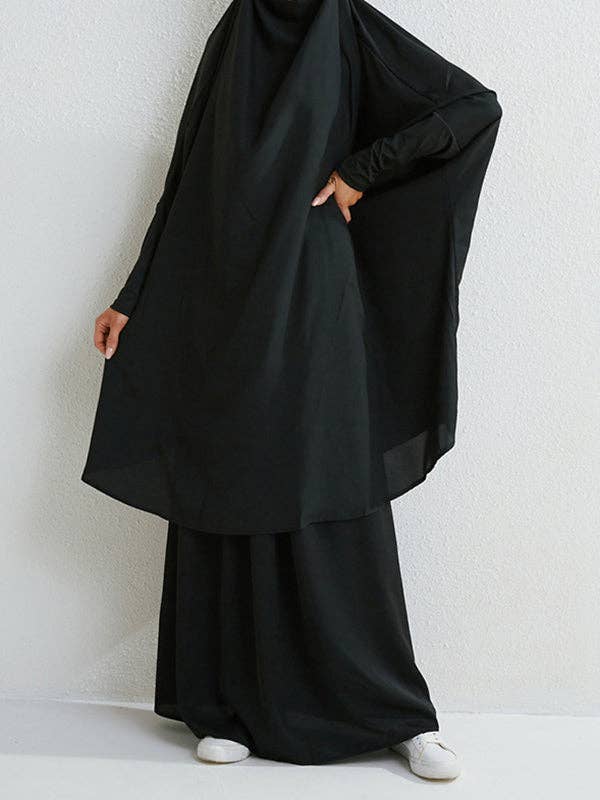 Sheer Trend - Wholesale Top & Skirt Set - Women's - Batwing Sleeves Long Sleeves Muslim Solid Color High Neck Shirts Top + Skirts Bottom Two Pieces Set10