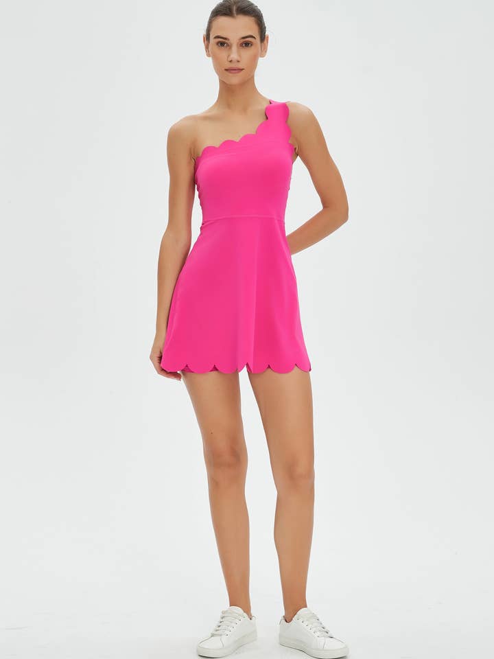 Gabriella Lycra® Scallop One Shoulder Active Dress for wholesale by Moon Studio