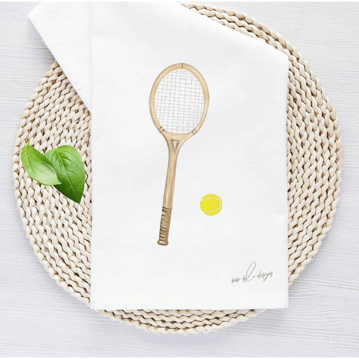 Tennis Flour Sack Tea Towel for wholesale by Bebe Blu Designs, LLC