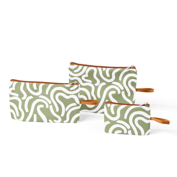 Packing Pouch Trio - Green Squiggle for wholesale by OiOi