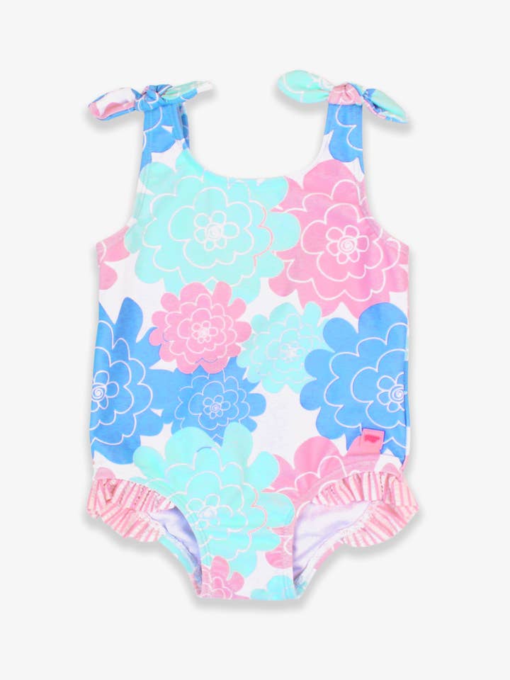 Maillot de bain une pièce à bretelles nouées Pastel Petals pour filles pour la vente par RuffleButts + RuggedButts