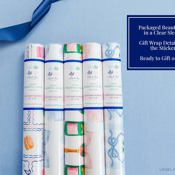 Liesel Anne Studios – Großhandel Geschenkpapierrolle – Après Ski Geschenkpapier, Weiß/Blau, Rollen mit 3 Blatt 3