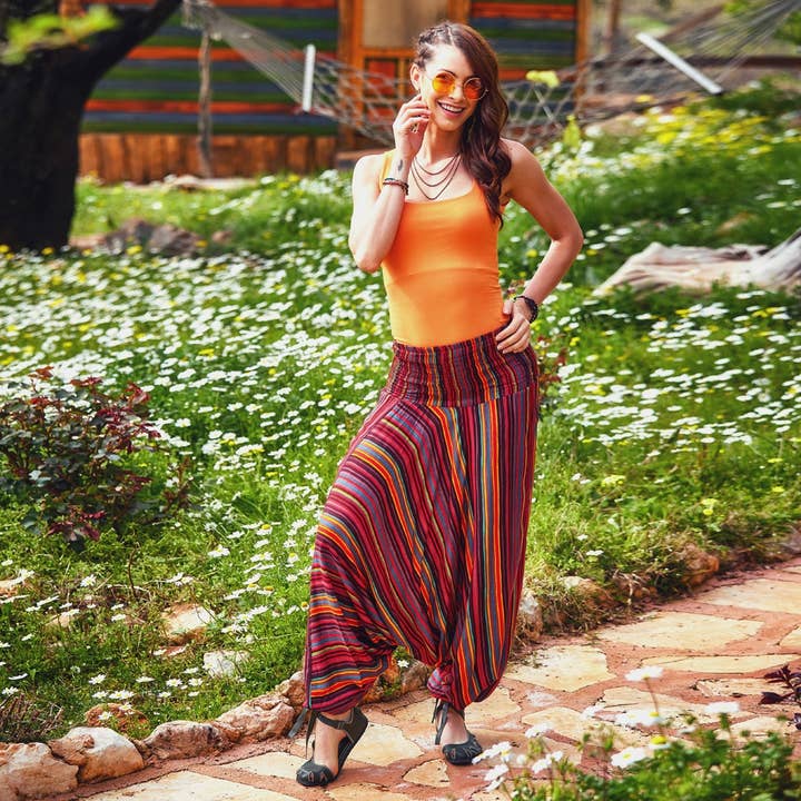 Los Banditos – Großhandel Hose – Damen – Breiter Bund Hippie-Stil Großhandel gestreiftes Harem-Kleid2