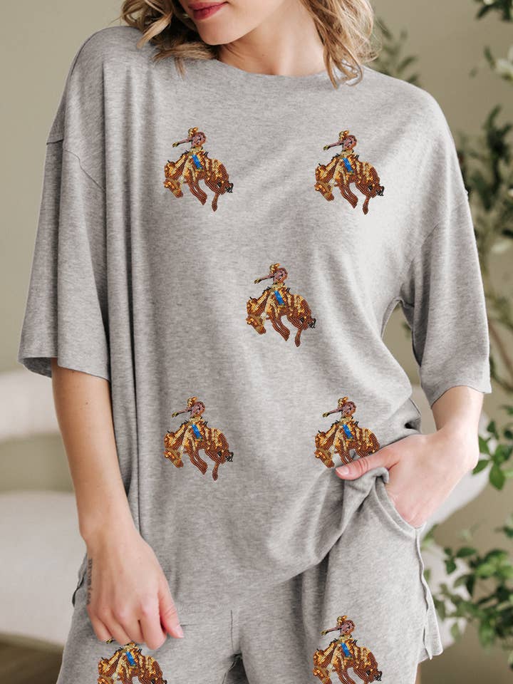 Western Pattern Patched Half Sleeve Tee and Pocketed Shorts  for wholesale by FULL TIME PURCHASE