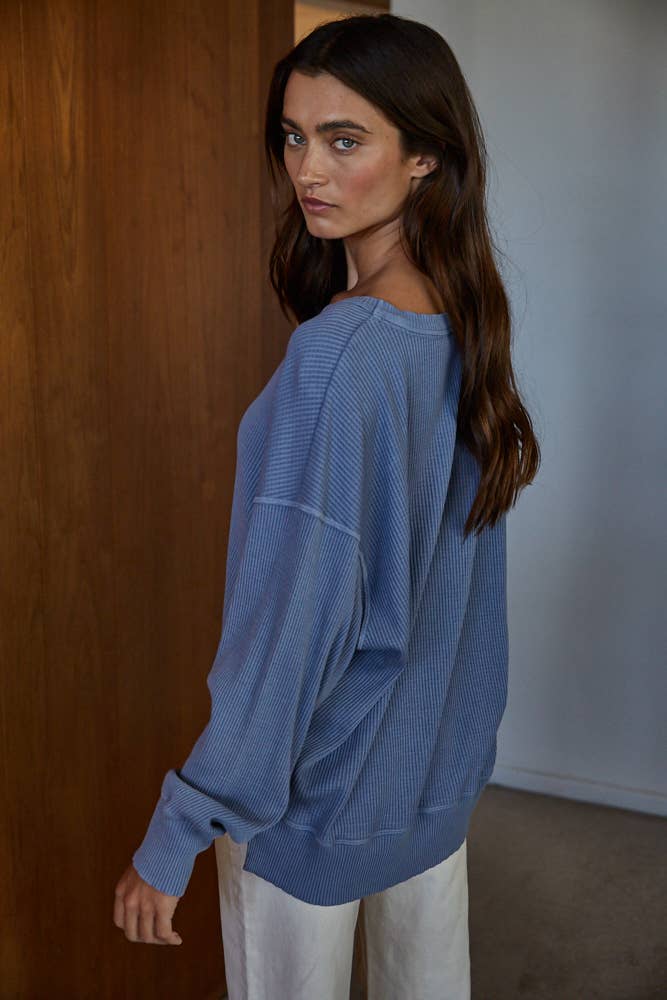 By Together - Wholesale Knit Top - Women's - L8734 | Knit Drop Shoulder Long Sleeve Top with Side Slits5