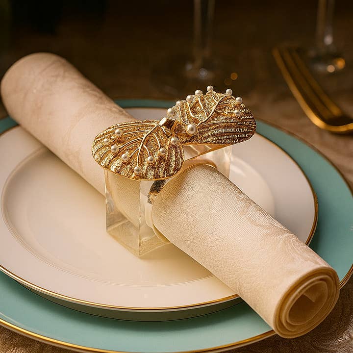 Fennco Styles - Wholesale Napkin Ring - Pearl Seashell Gold Napkin Ring Holder0