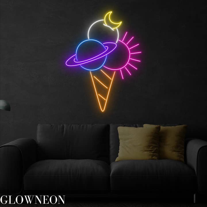 Glow Neon - Vendita all'ingrosso Insegna al neon - Insegna al neon Planet Ice Cream, decorazione a LED da parete per gelateria3