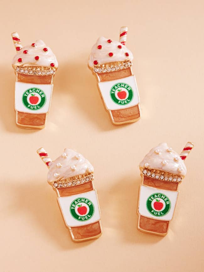 Teachers Day Cafe Latte Teacher Fuel Post Earrings for wholesale by Designature New York