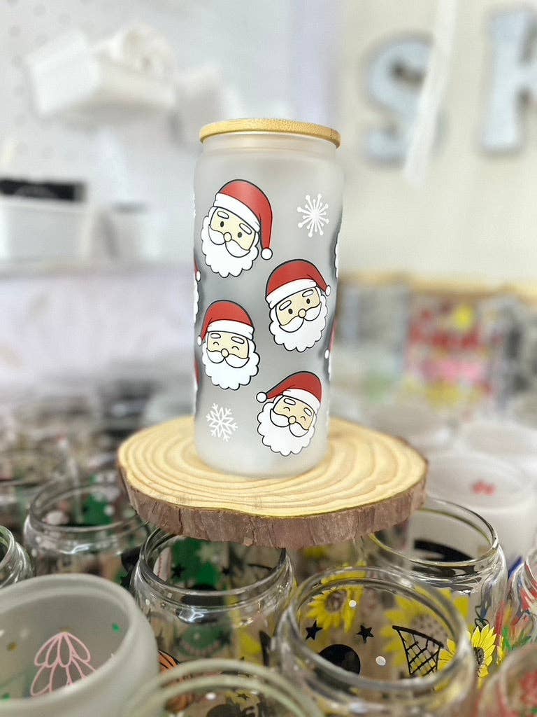 SKS Design Studio - Wholesale Drinking Glass/Cup - Santa | UVDTF | 20 oz Libbey Can Glass with Bamboo Lid & Straw2