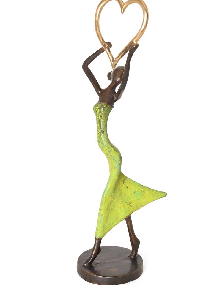 Lifted Heart Burkina Bronze Sculpture in Green for wholesale by Swahili | AFRICAN MODERN