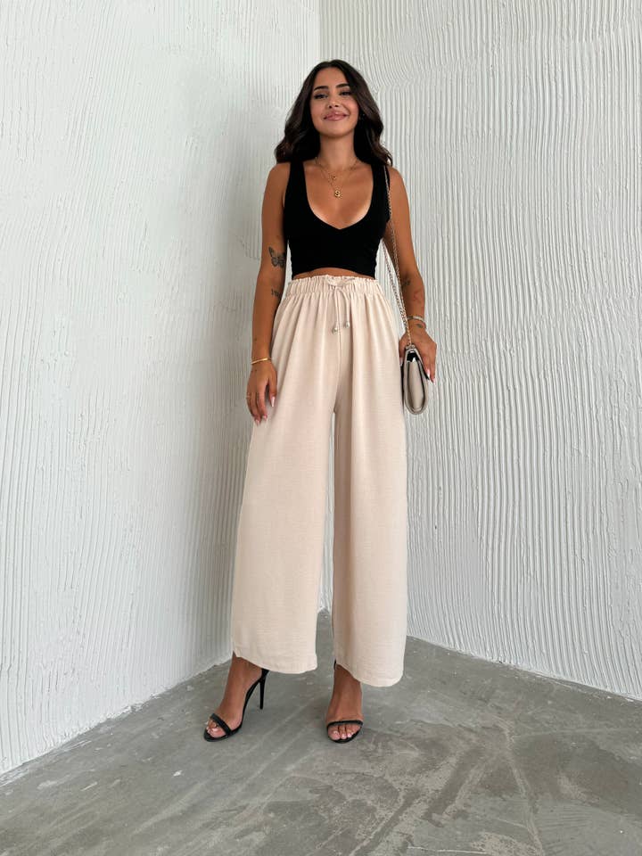 VAV NEW YORK - Wholesale Pants - Women's - Women's Solid Color Palazzo Pants Wide Leg Elastic