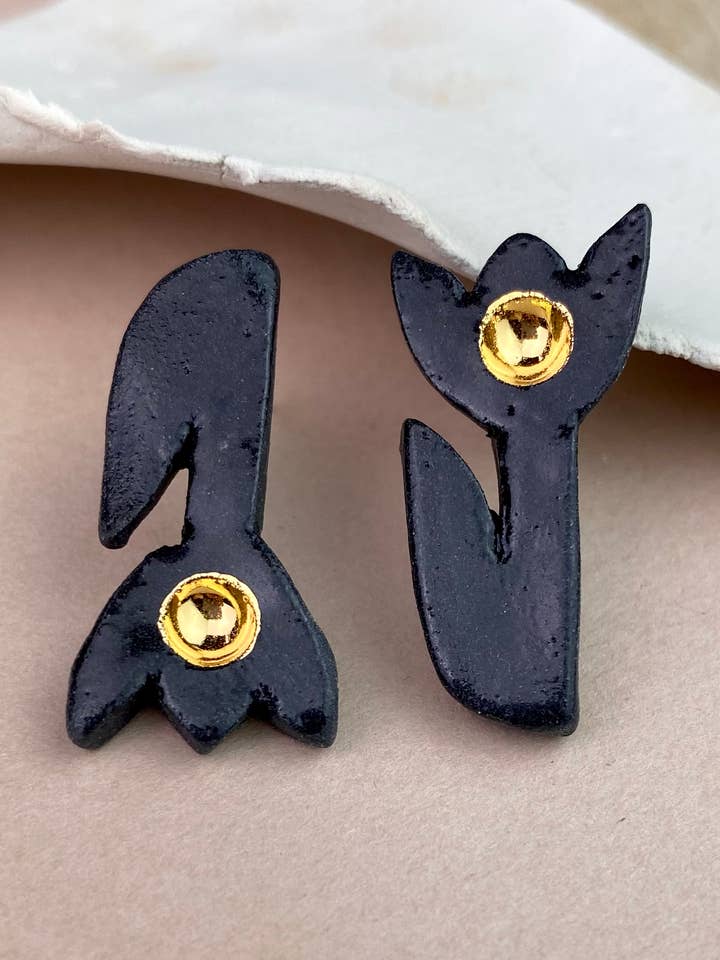 New Bloom Ceramic Flower Studs - Black Porcelain for wholesale by Barrow PDX