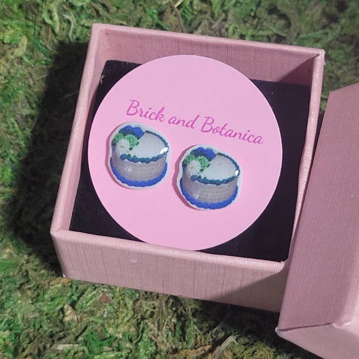 Handmade nickel free white cake stud earrings for wholesale by Brick and Botanica